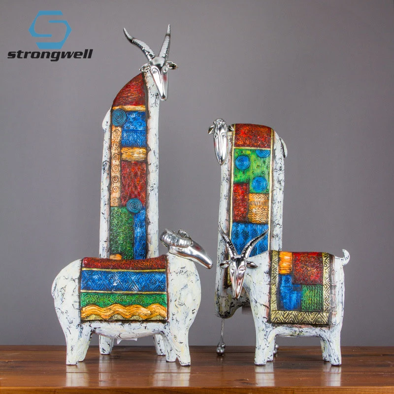 

Strongwell Modern Oil Painting Sculpture Home Office Decoration Statue Lucky Sheep Figurines Housewarming Gifts Resin Handicraft