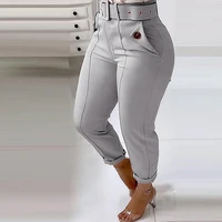 women solid color high waist pencil pants 2021 casual pant for female skinny straight trousers with pocket korean pantalones pop