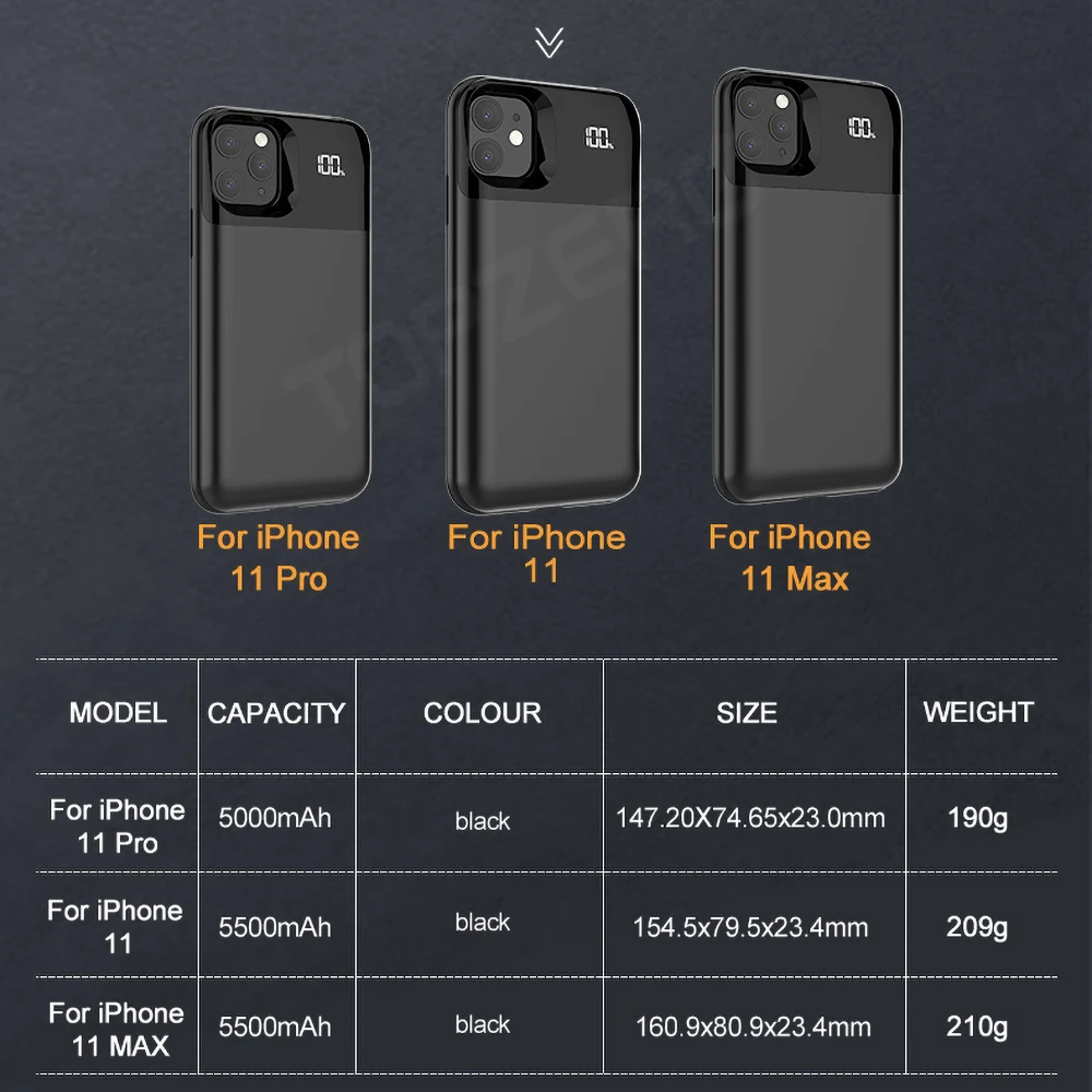 Чехол с аккумулятором для iPhone 11 Pro Max цифровым дисплеем магнитным зарядным