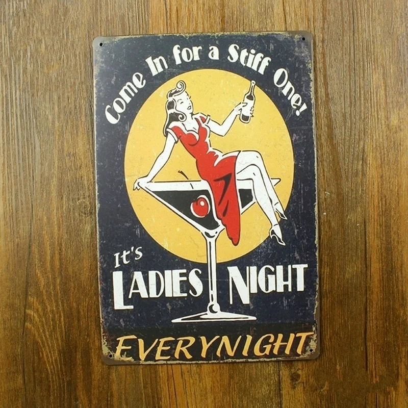 

Wine Cup Lady Night Painting Metal Sign Home Bar Decor Sign