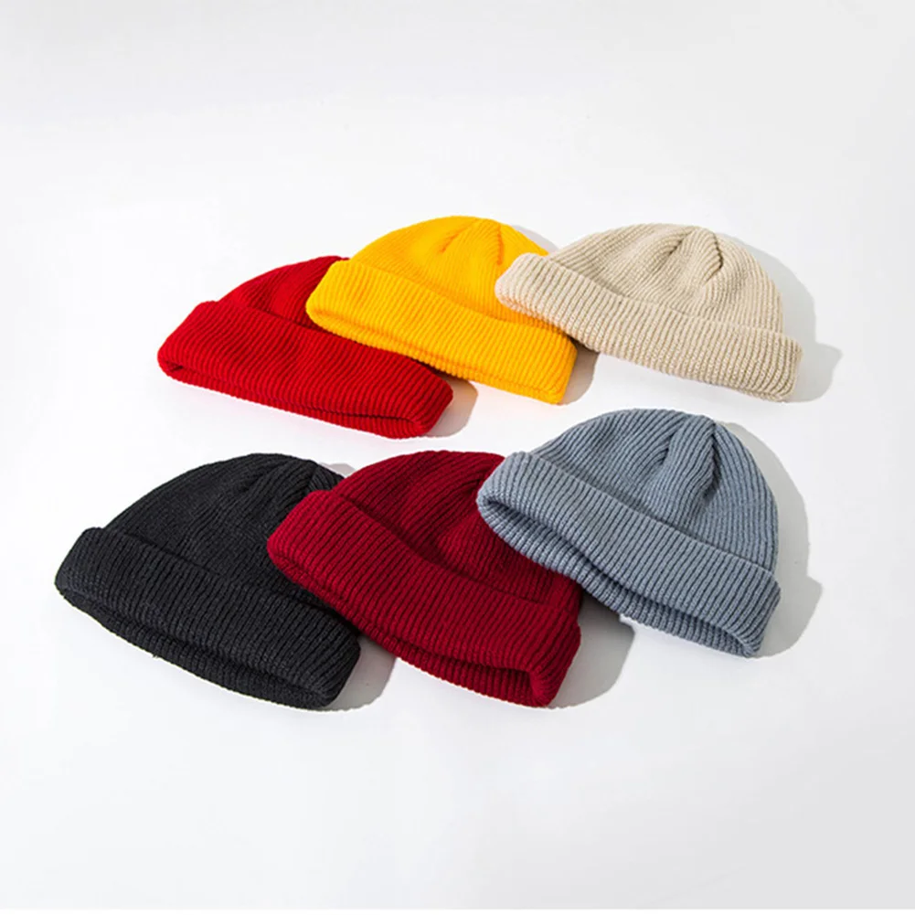 

Men Women Solid Color Knitted Beanie Cap Warm Woolen Street Outdoor Sport Hat Winter Casual Short Thread Hip Hop Elastic Hats