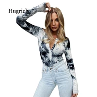 tie dye print ribbed women t shirt bandage long sleeve sexy streetwear 2021 spring summer clothes