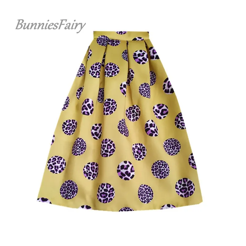 BunniesFairy, осень, 50 s, 60 s, Ретро стиль, для девушек, газетный принт, высокая талия, плиссированная, расклешенная юбка миди, Saia Longa Plissada - Цвет: 09