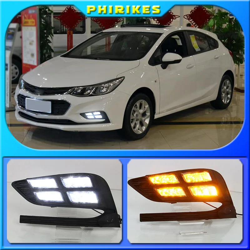 For Chevrolet Cruze 2016 2017 2018 Daytime Running Light fog lamp LED DRL front bumper lamp with Yellow turn signal lamp