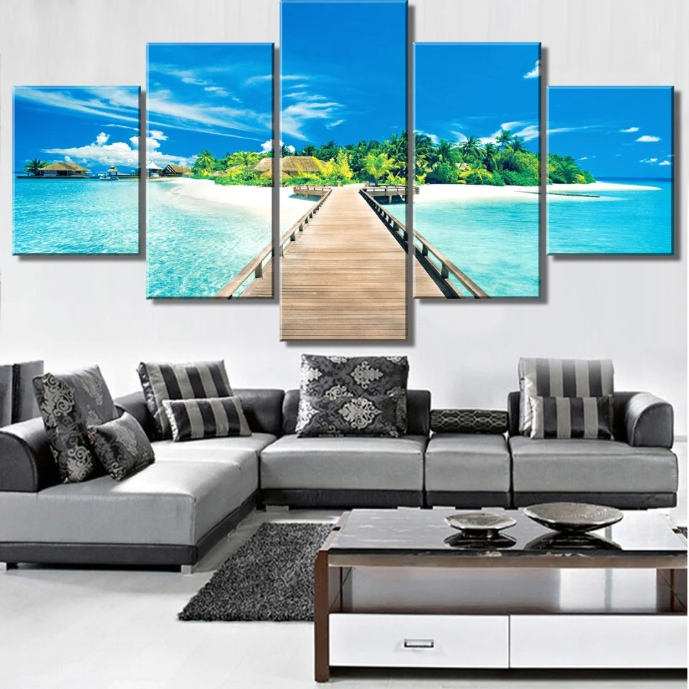 

Canvas Painting 5 Piece HD Print Bridge To Forest Paradise Picture Cuadros Landscape Canvas Wall Art Home Decor For Living Room