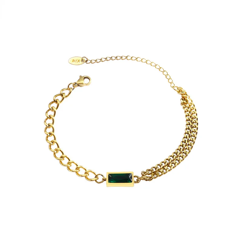 Двойная цепь цвета: черный зеленый ожерелье из циркона браслет Ювелирные наборы