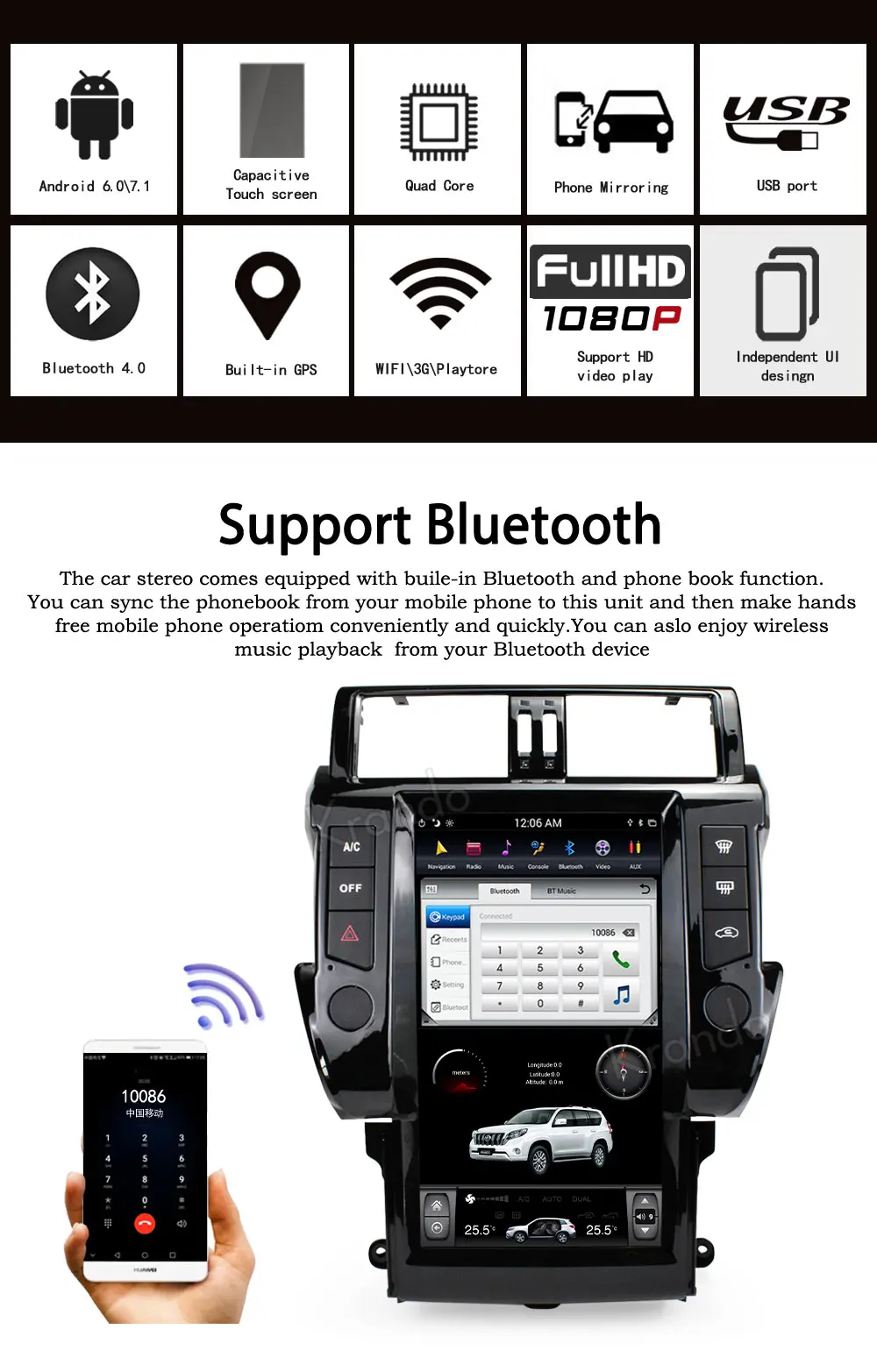 Krando Android 8,1 13," вертикальный экран Автомобильный Радио плеер gps для Toyota Prado 150 2010-2013 gps навигация Мультимедийная система