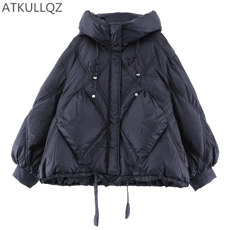 

New Loose Hooded Cloak Short Down Jacket Women Korean Winter Thickened Warm Cloak Short 90 White Duck Down A-line Jacket Fashion