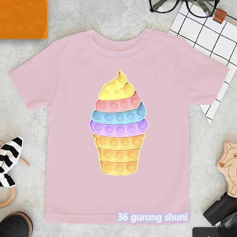 Camiseta divertida de helado para ni&ntilde;os y ni&ntilde;as, camisa de burbujas de empuje, de colores, novedad de 2021-3