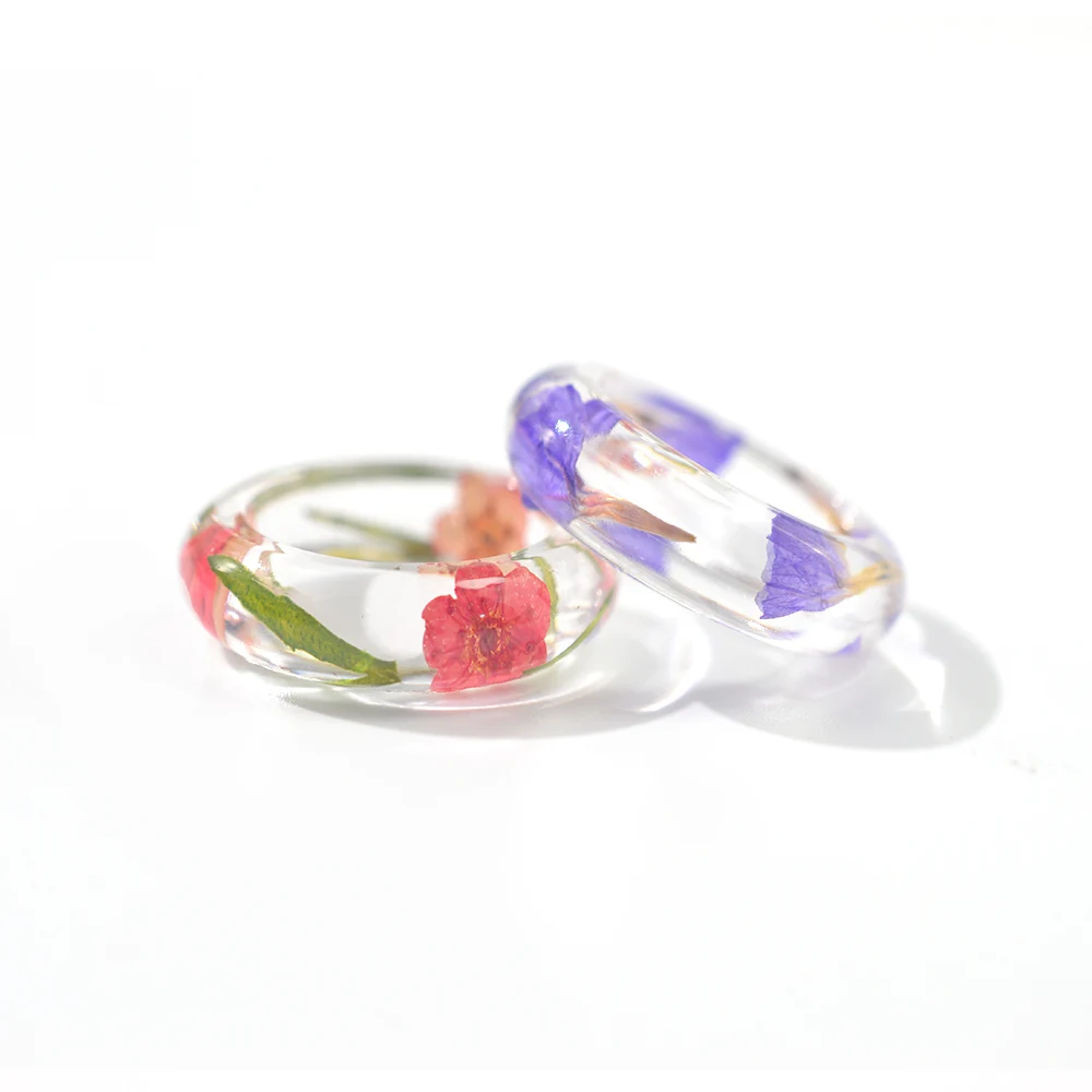 

2021 Real Dried Flowers Inside Vintage Anel Transparent Handmade Aneis Aesthetic Accessories Resin Ring For Women Party Jewelry