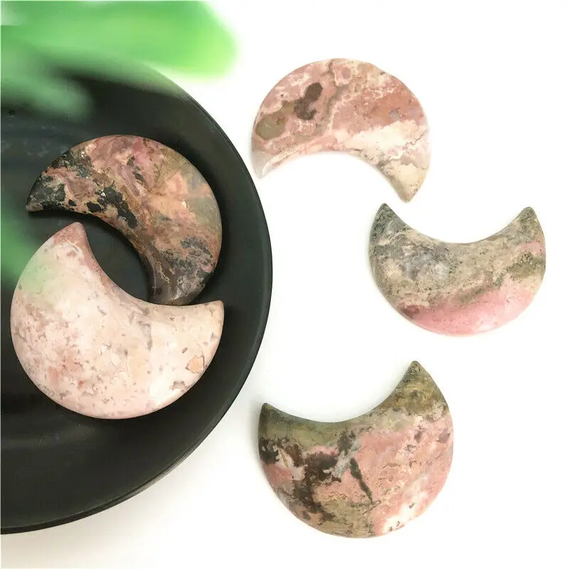 

Cute Natural Rhodonite Stone Polished Moon Shaped Specimen Decoration Jewelry Making Natural Stones and Crystals