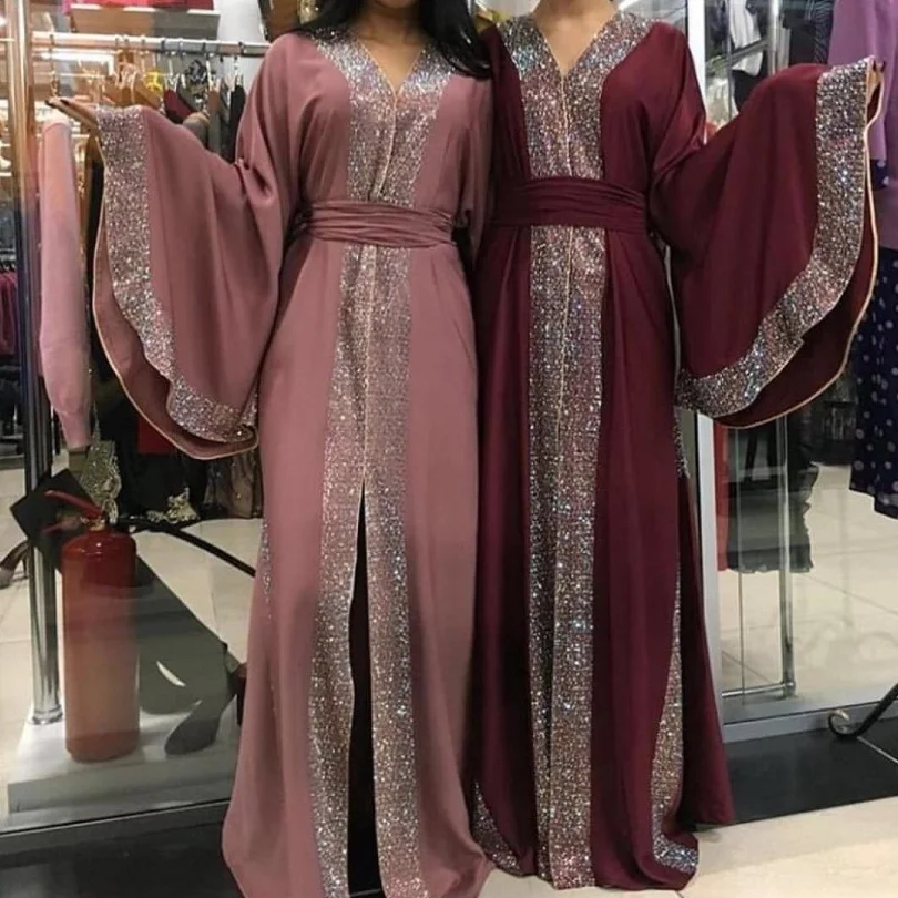 Luxurious Femme Kimono Kaftan Handstudded Robe Dubai Islam Muslim Hijab Dress Abayas Caftan Marocain Qatar Oman Turkey Clothing |