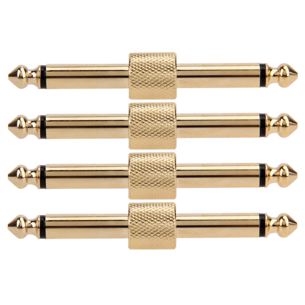 

4Pcs Guitar Effect Pedal Connectors Convert Instrument Connector Adapter 6.35mm Metal Solder Straight Plug Patch Convert Cable