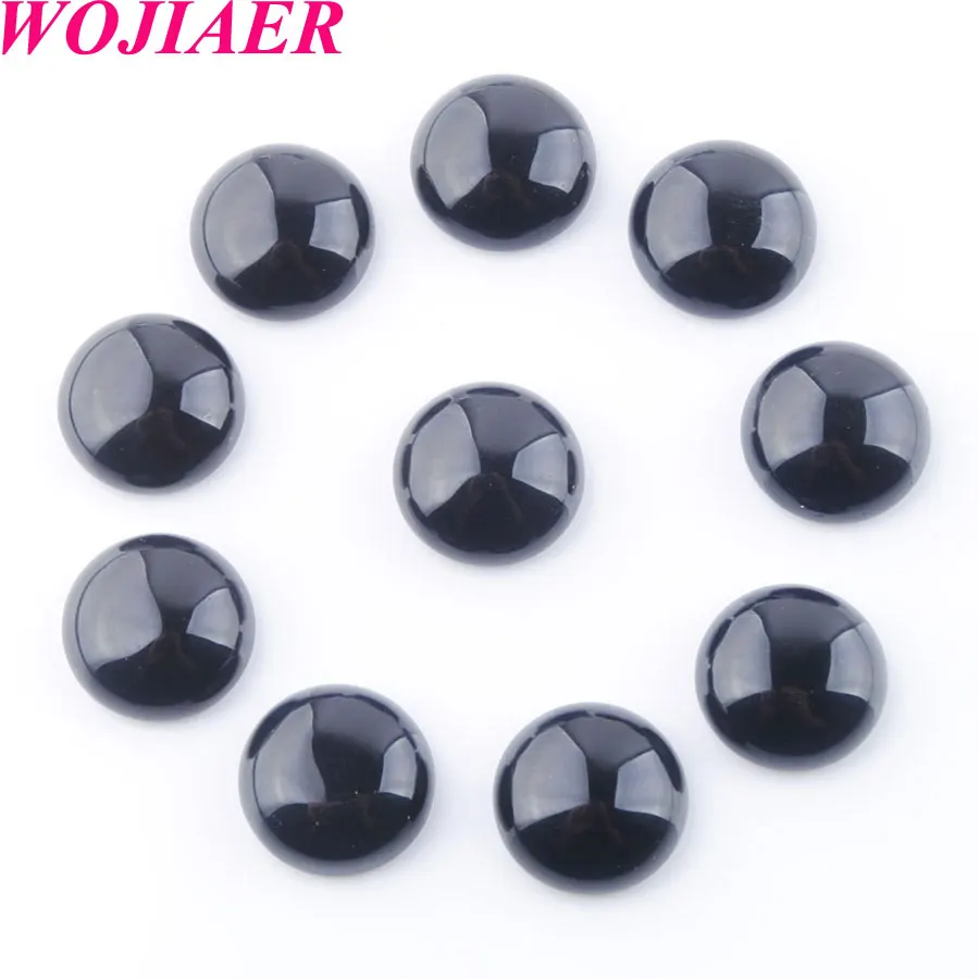

WOJIAER Black Quartzs Gem Stones Round Cabochon CAB No Drill Hole 14x5mm Jewelry Making 50PCS PU8214