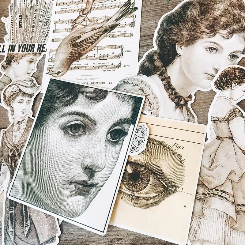 

9PCS Retro lady portrait Stickers Crafts And Scrapbooking stickers book Student label Decorative sticker DIY Stationery