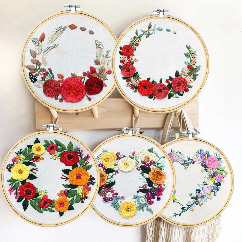 

2021 new 1PCS Embroidery Kit Hoop DIY Flowers Plants Pattern Para Cross Stitch Punch Needle Kit