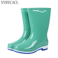 women solid color mid calf rain boots pvc waterproof water shoes wellies comfortable non slip rainboots woman rubber overshoes