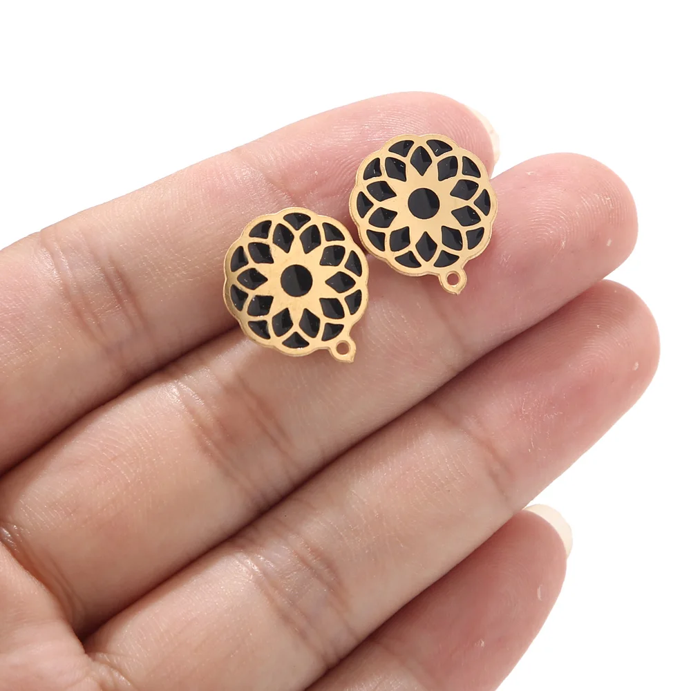 6 шт нержавеющая сталь серебро черный серьга с эмалевым цветком столб 15 мм