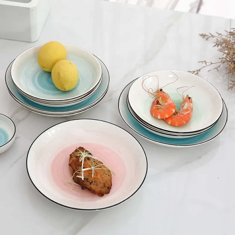 Скандинавские расписанные вручную столовые приборы тарелки для завтрака яркие