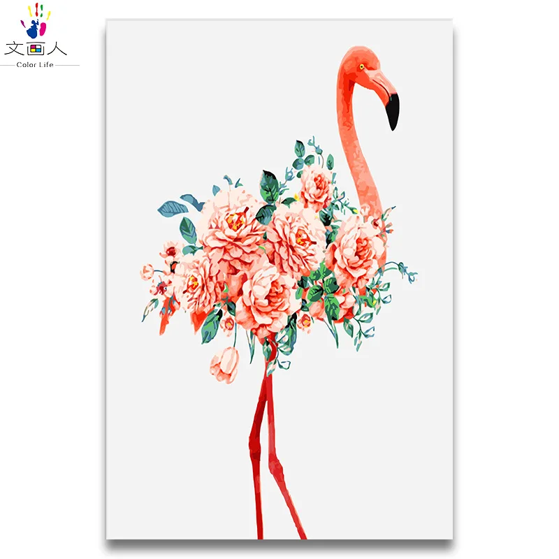 

Flamingo series painting drawing coloring pictures by numbers animals birds with paint colors for gir for living room decor