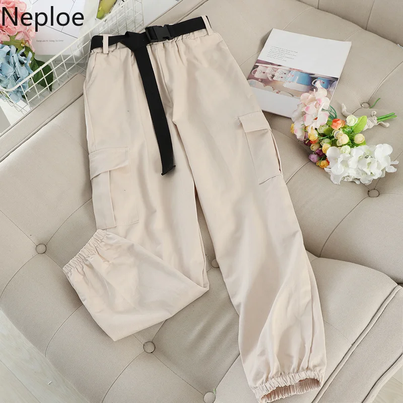 Neploe луч ноги брюки для женщин осень стрейч талии карманы пояса дамы свободные