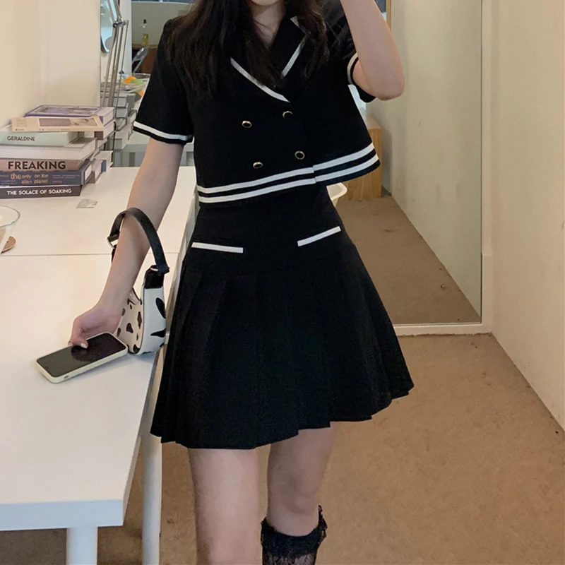 Sungtin юбка Костюмы Блейзер комплект из 2 частей женские плиссированные юбки