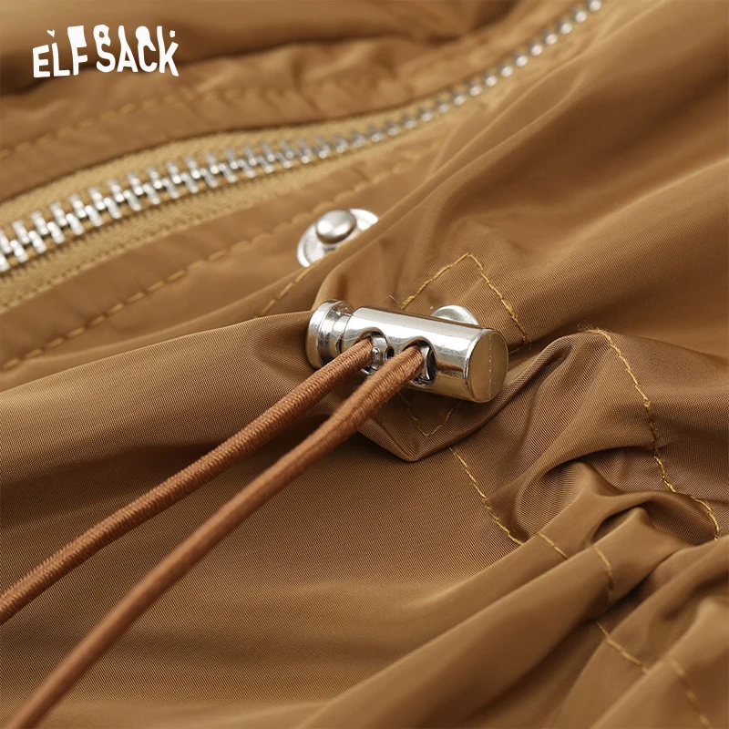 ELFSACK New Women Trench Coats,Fashion Casual Turn-down Collar Hooded Female Trench Coat Autumn Streetwear Clothing