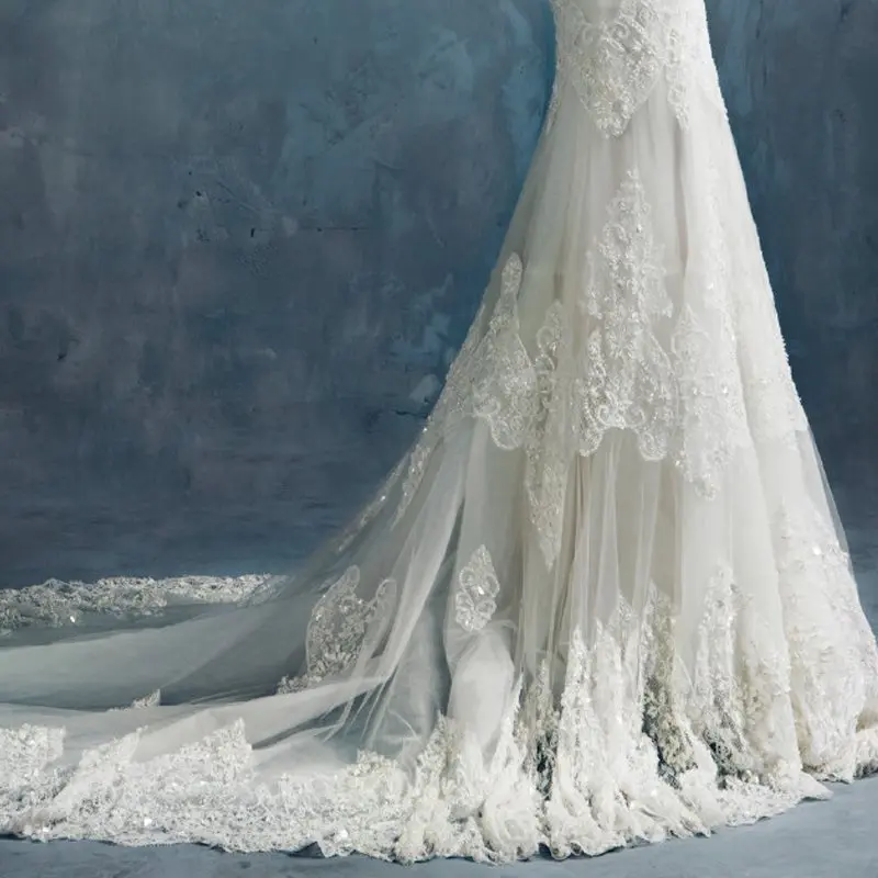

Sheer Neck Long Sleeves Mermaid Lace Wedding Dress High quality applicator hand pure handmade beaded elegant Hip Wrap sexy skirt