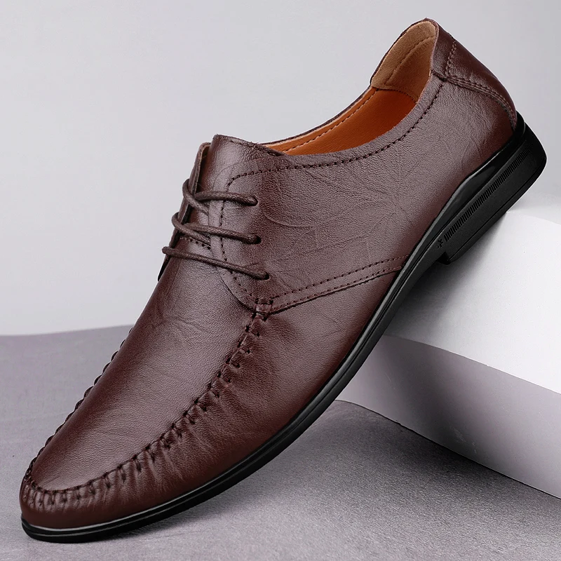 

Мужские универсальные кожаные туфли для улицы, удобные дышащие и нескользящие мужские кожаные туфли для вождения, черные, коричневые 38-44