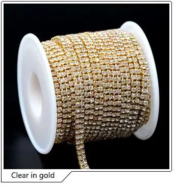 ss8 clear gold 1 ярд 2-рядная ss6 ss8 ss12 ss16 crystal clear/AB Стразы Золотой/посеребренный Кубок коготь Тесная цепь шить на Diamantes лентой отделка - Цвет: ss8 clear gold