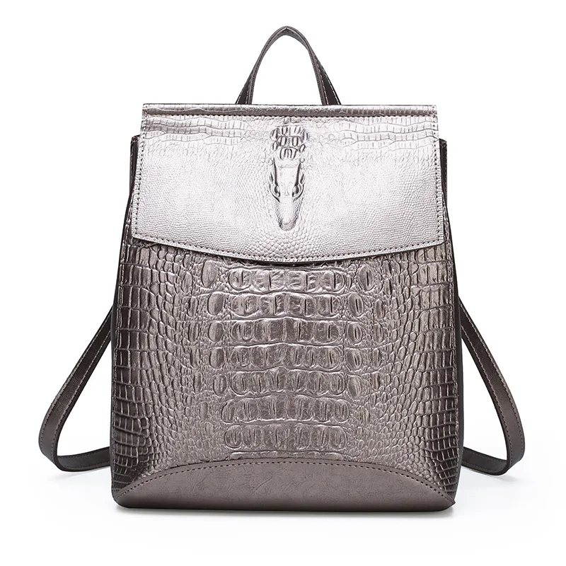 

Women Leather Backpacks Vintage Crocodile Backpack Travel Shoulder School Bags for Girls High Quality 2010 Female Soft Handle PU