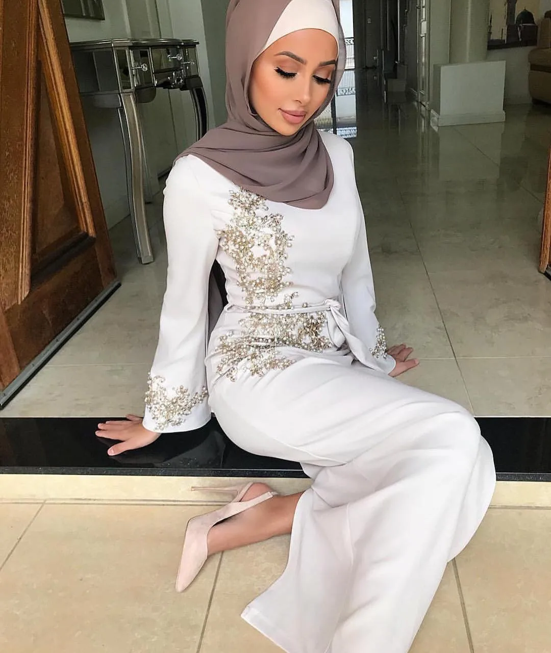 Женское вечернее платье с поясом Abaya длинное мусульманское макси аппликацией и