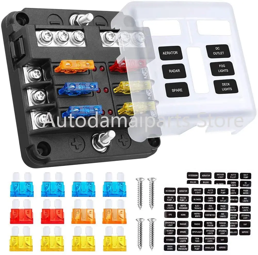 

Car 6-way Fuse Box Positive and Negative Poles with LED Light Fuse Holder