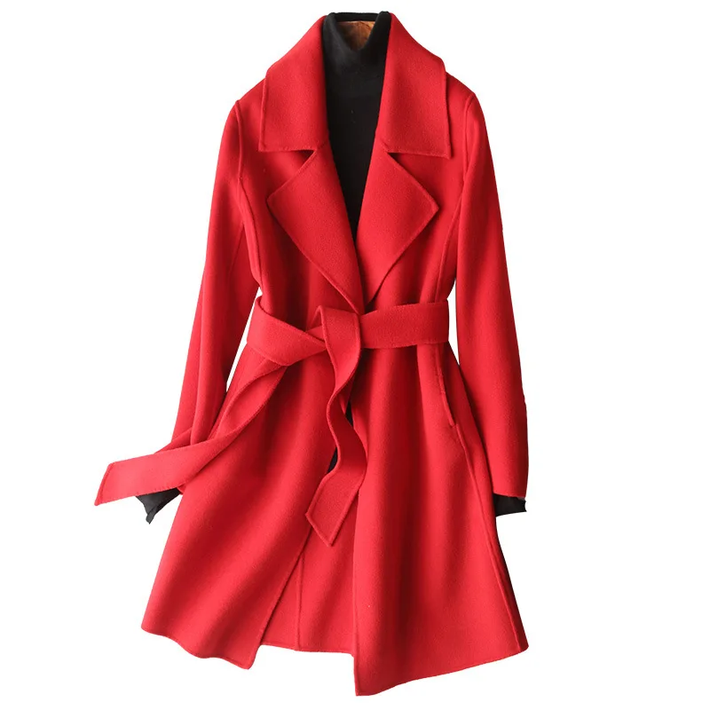 

Double-sided Wool Coat Women's Mid-length Lapel With Belt Simple And Fashionable Winter Jacket
