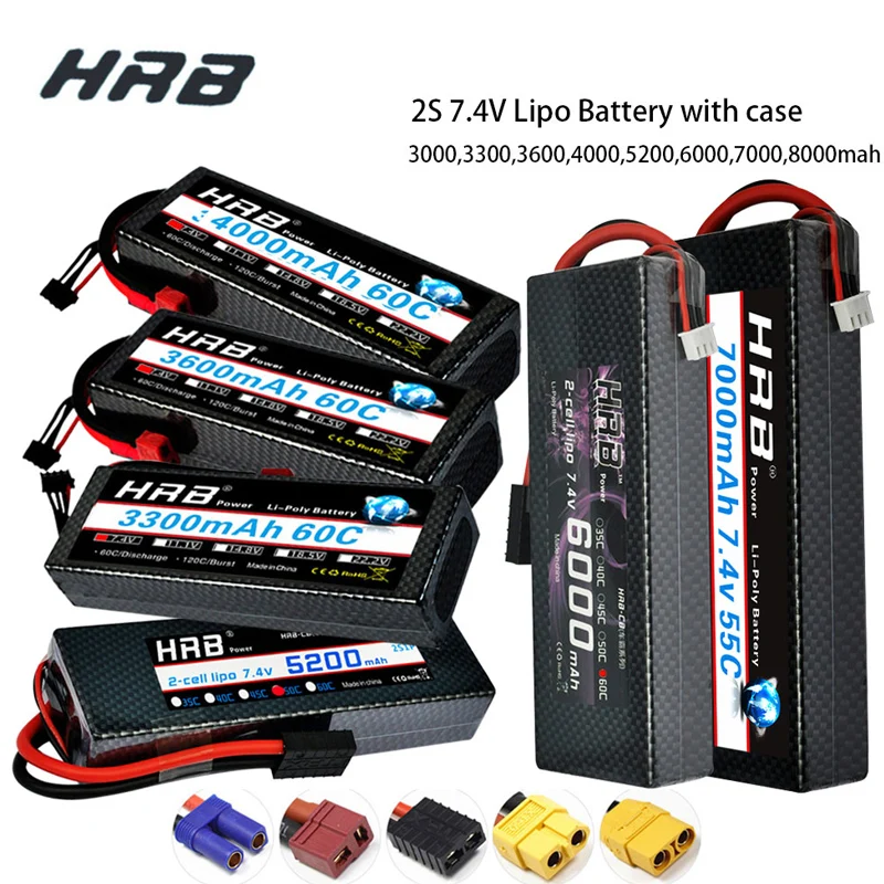 Аккумулятор HRB 2S 7 4 в ру Lipo Жесткий Чехол для Traxxas 3300 Scx10 4200 6000 мАч 7000 8000 1/10 100C |