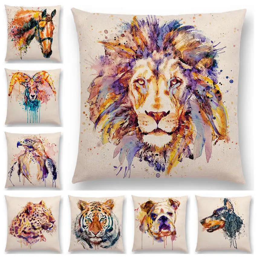 Наволочка для подушки с изображением головы животных и Льва леопарда тигра