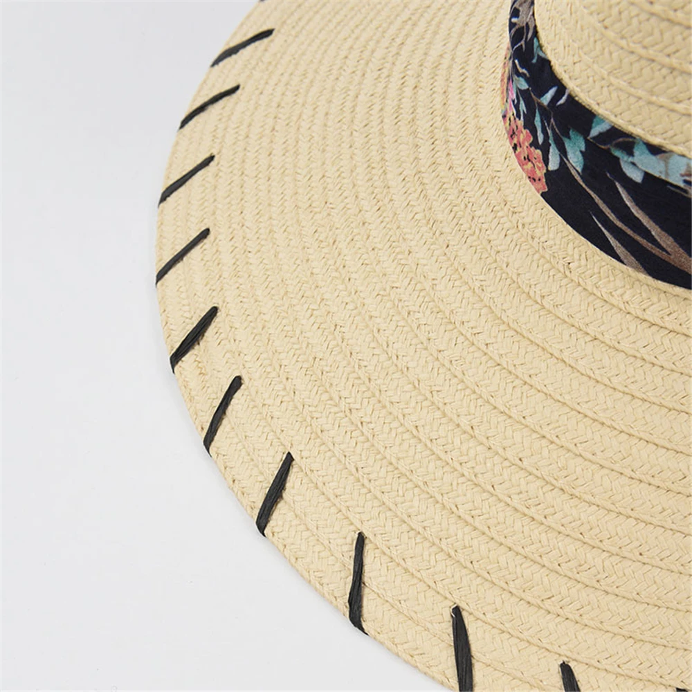 

BUTTERMERE Wide Brim Hat Women Summer Straw Hat Print Sombrero Seaside Travel Koran Fashion Sun Protective Cap 56-58cm