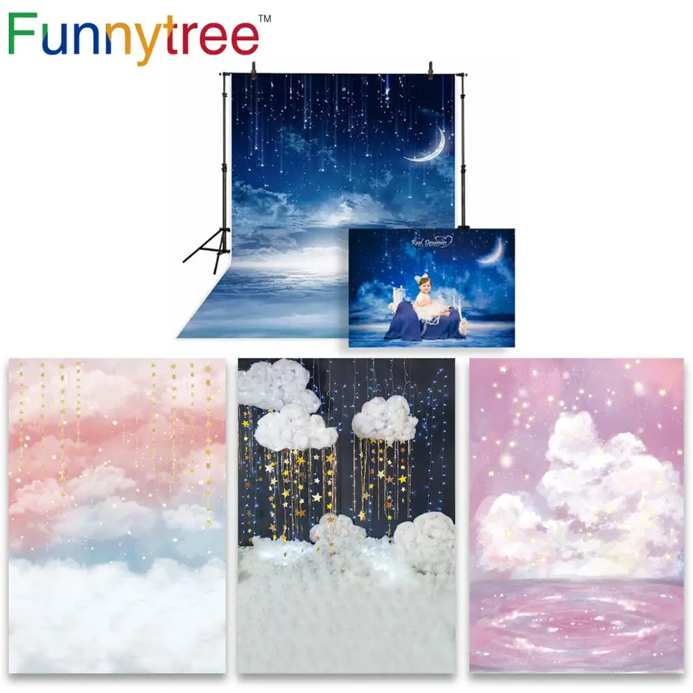 Фотофон Funnytree для фотостудии ночное звездное небо звезды облако детский душ