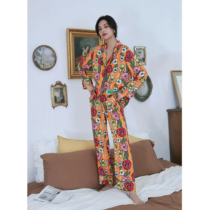 pajamas women's long-sleeved trousers two-piece fashion casual suit pijamas women