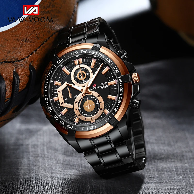 

VAVA VOOM Brand Men Watches Business Quartz Watch Men's Stainless Steel Band 30M Waterproof Date Wristwatches Relogio Masculino