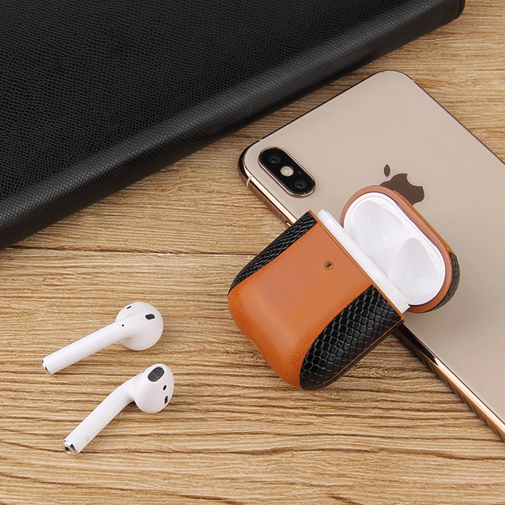 PU кожаный Bluetooth футляр для наушников Apple Airpods гарнитура зарядная коробка защитный