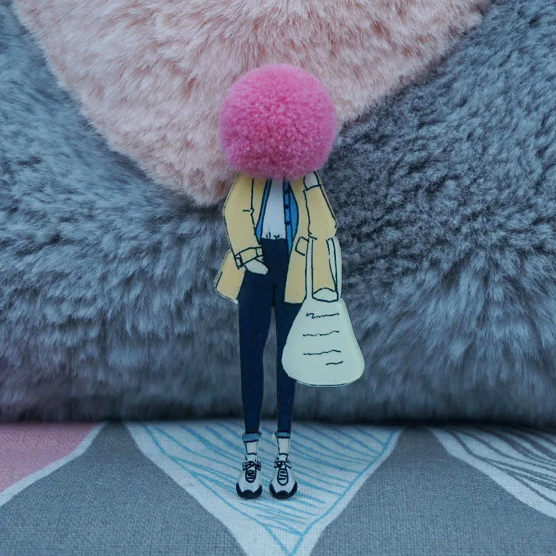 

New T-Shirt Bags Accessorie Brooch High Quality Diy Model Girls Arcylic Brooches Pins For Woman Wool Ball Badges