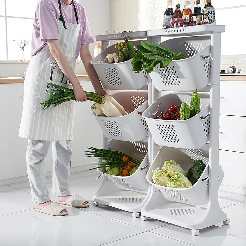 

Multi-layer fruit and vegetable rack with wheels kitchen shelf fruit basket vegetable finishing rack movable hot pot rack