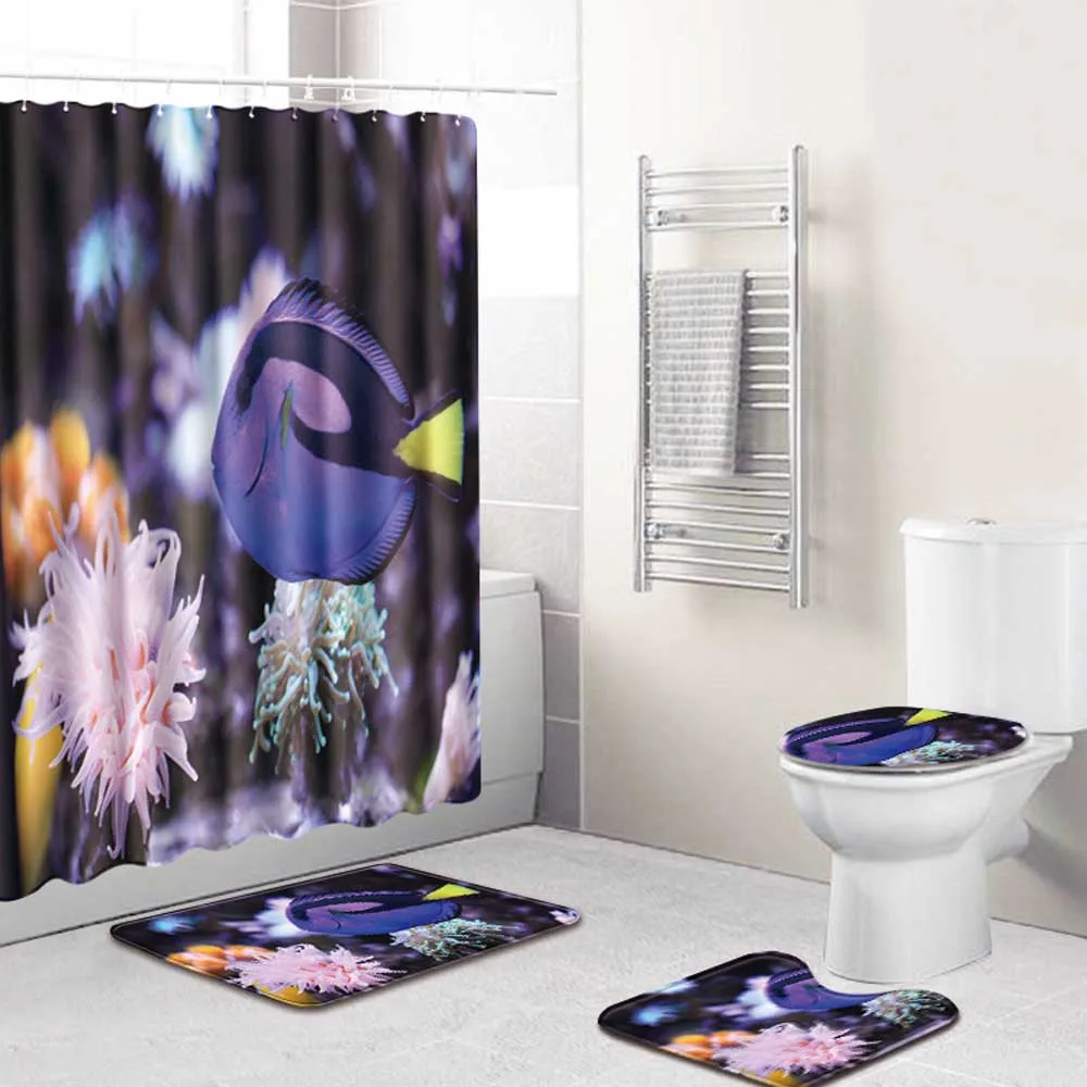 Океанский Коралл душевые наборы занавесок Нескользящие ковры Крышка для унитаза