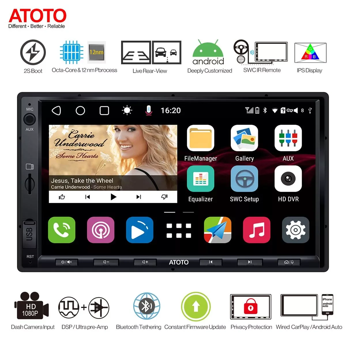 $260.55 ATOTO S8 7 Inch Touch Screen Android 10.0 2 Din Car Radio Multimedia Video Player with GPS Navigation System MAP and Bluetooth