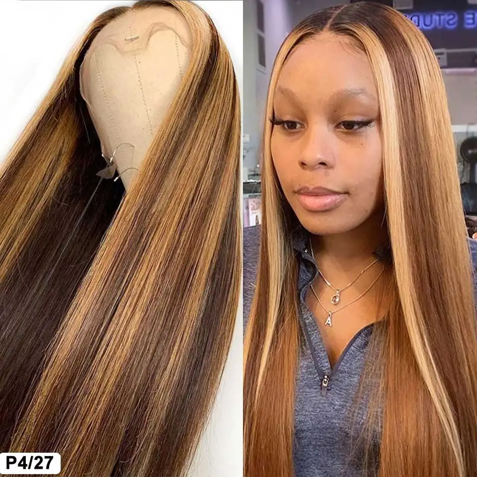 

Bone Straight Lace Front Human Hair Wigs Highlight Wig Human Hair Ombre Honey Blonde Transparent Lace Wigs Remy T Part Lace Wig