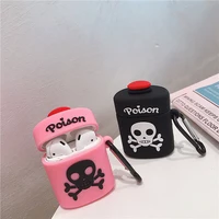 for airpods 12 case3d funny poison bottle skull case soft silicone earphone cover case for airpods case for kids