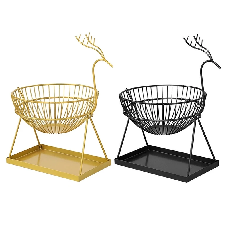 

Elk Fruit Drain Basket Wrought Iron Double Layer Fruit Basket Nordic Creative Vegetable Storage Rack