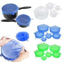 6 pcsset food silicone cover universal silicone lids for cookware bowl pot lid reusable stretch lids wrap kitchen accessories