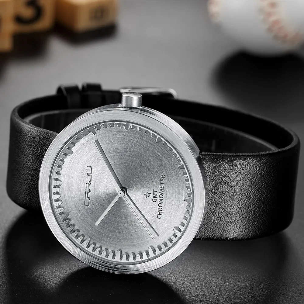 

New Fashion Mens Watches CRRJU Brand Luxury Men Black Casual Quartz Wrist Watch Male Ultra Thin Leather Strap Clock erkek saat
